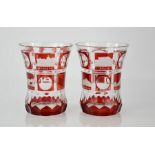 A pair of German Bohemian glass tumblers, etched with scenes of various buildings, Winterberg,