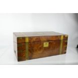 A Victorian burr walnut campaign writing box, with brass carrying handles, leather writing