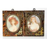 A pair of 18th century portrait miniatures, oil on ivory, in tortoiseshell frames.