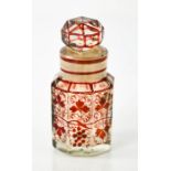 A 19th century Victorian glass scent bottle and stopper, hand painted with red grape and vine