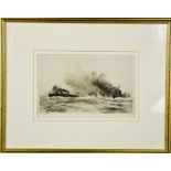 William Lionel Wyllie (1851 – 1931): Gunboats, etching, signed lower left, 24 by 15cm.