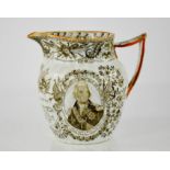 A 19th century jug to commemorate Horatio Lord Viscount Nelson, bearing inscriptions, portrait and