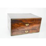 Two Victorian sewing boxes, inlaid with brass decoration, the other with carrying handles and secret