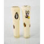 A pair of Shibayama 19th century ivory and mother of pearl umbrella handles, depicting insects,