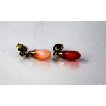 A 9ct gold vintage coral drop earrings.