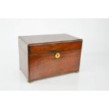 A Victorian mahogany rectangular tea caddy with a covered mixing bowl, and lidded compartment, circa