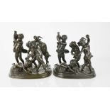 A pair of 19th century bronze groups; cherubs and goats playing, signed Clodion, 20 by 20cm.