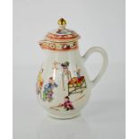 An early 19th century Chinese teapot, depicting interior scene, complete with scalloped lid, 14cm