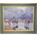 Daniel Crane (20th century): Horses on Holkham Beach, original, oil on canvas 99 by 79cm.