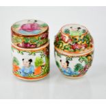 Two small 19th century Chinese Famille Rose pattern trinket boxes, tallest 4cm high.