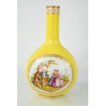 A 19th century porcelain bottle vase, hand painted with figural roundel to one side, and floral