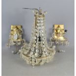 An Empire crystal chandelier 90cm x 27cm together with two continental glass and crystal wall lights