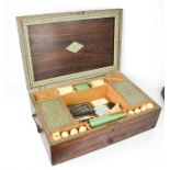 A 19th century cedar wood Anglo Indian ladies sewing box, with handles, drawer fitted for stationary