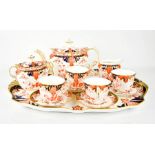 A fine Royal Crown Derby cabaret set, comprising tray, teapot, sugar bowl, milk jug, and four cups