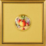 A Royal Worcester painted plaque circa 1930, painted with fruit, signed William Bee, 6.5cm diameter.