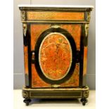 A 19th century French boulle work side cabinet with single door, gilt fittings and a marble top, 110
