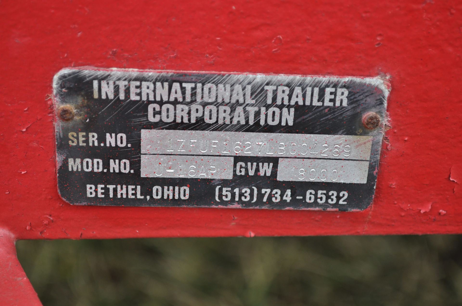 6’ x 14’ International trailer, tandem axle, wood floor, 7.00-15 tires, 8,000 GVW, ball hitch, VIN - Image 5 of 9