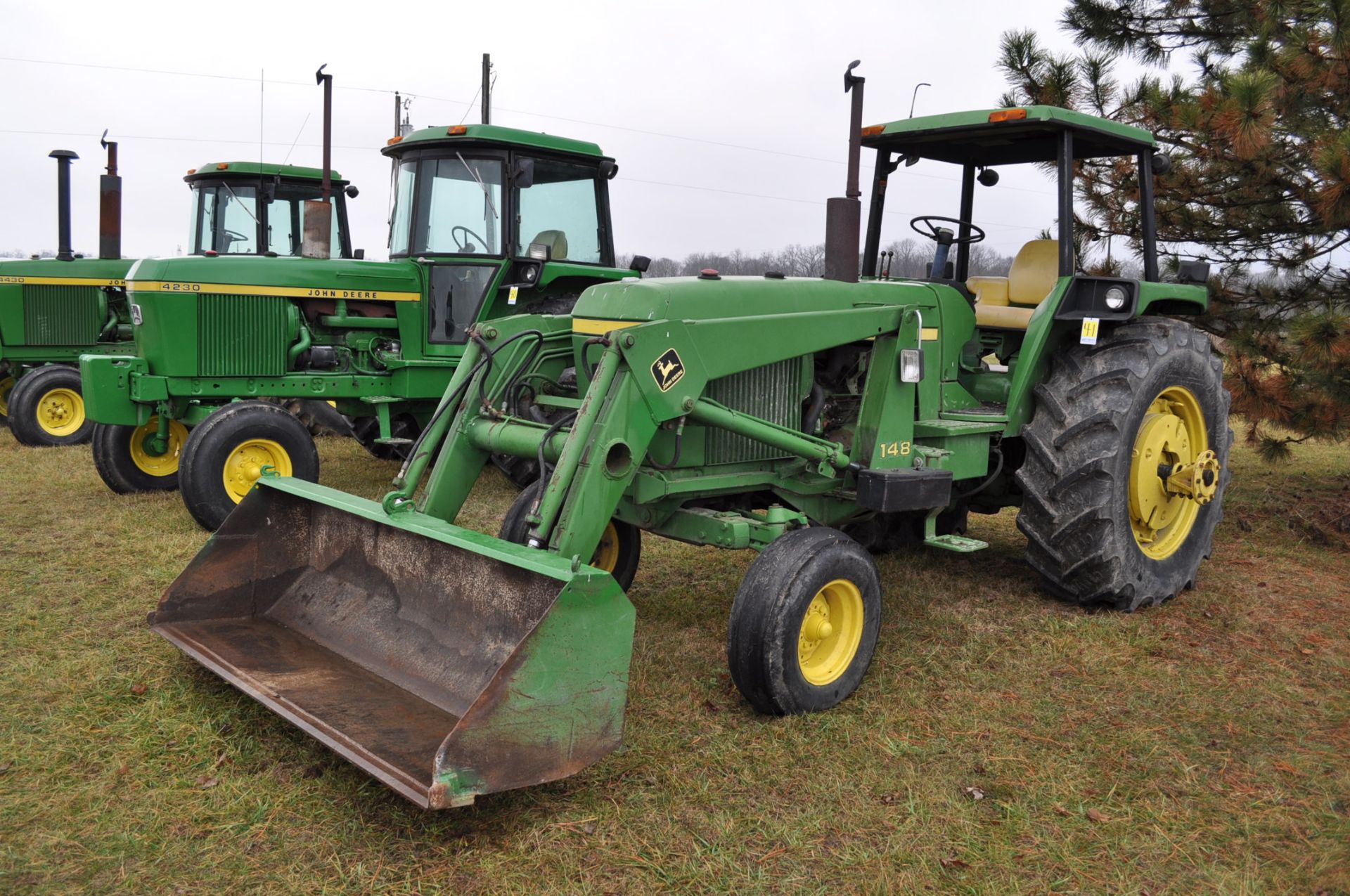 John Deere 4030 tractor, diesel, 18.4-34 rear duals, rear wts, 9.5-15 front, 4-post canopy, Syncro,