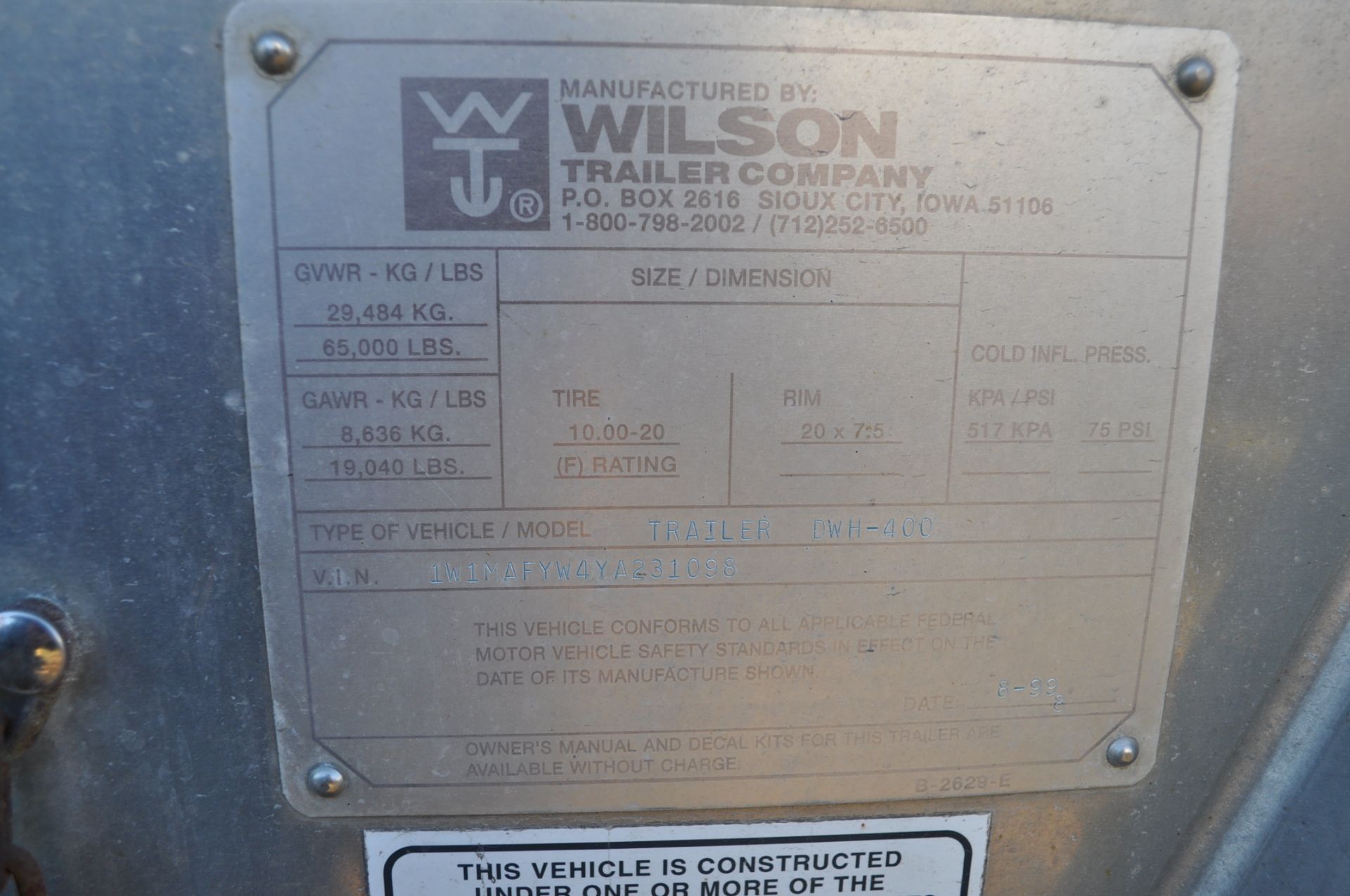 2000 40’ Wilson Grain Trailer ss front and rear panels, spring ride, aluminum outer and steel - Image 5 of 16