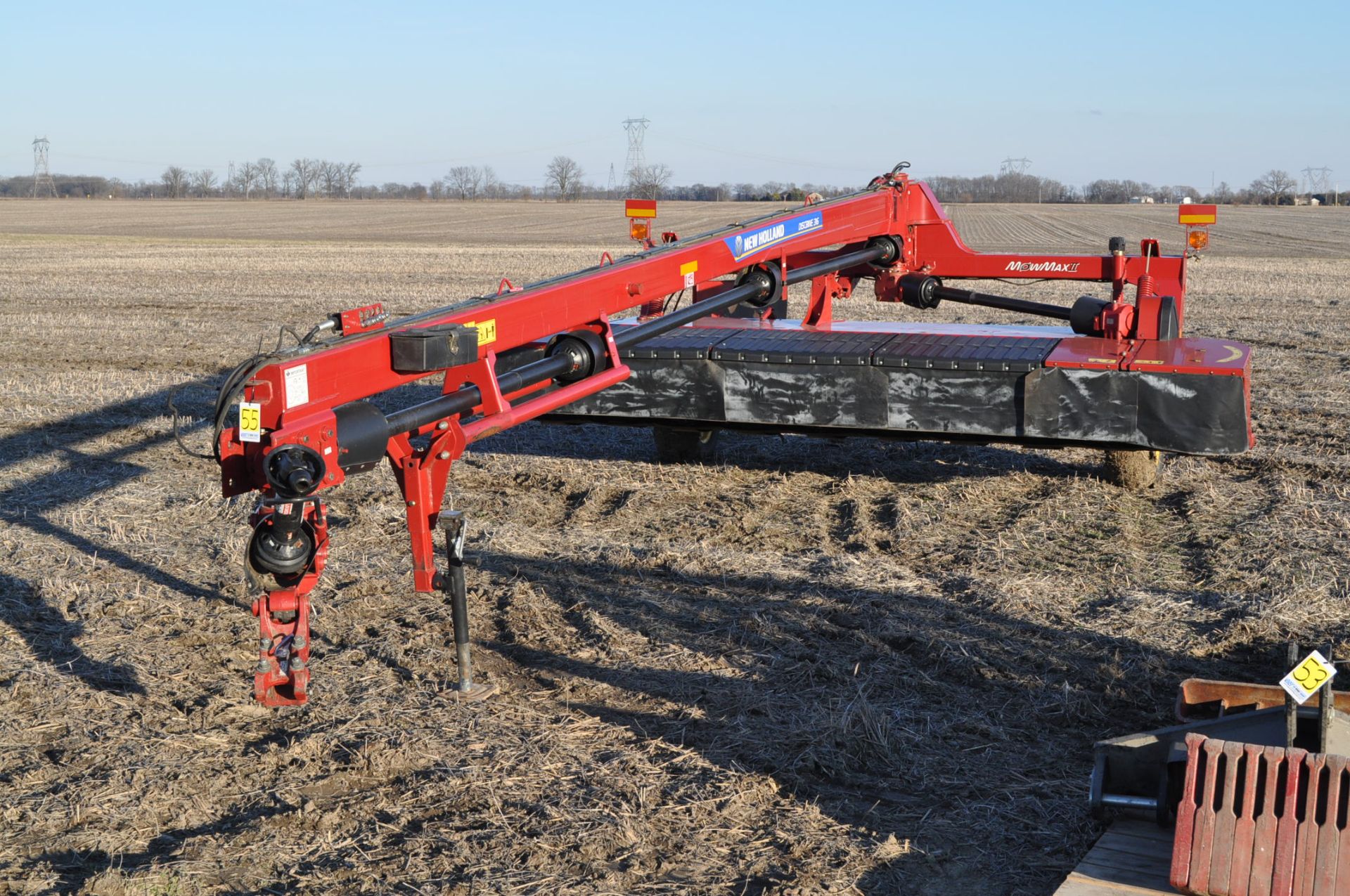 2014 New Holland 316 Mow Max II 16’ discbine, rubber on rubber rolls, center pivot, drawbar hitch,