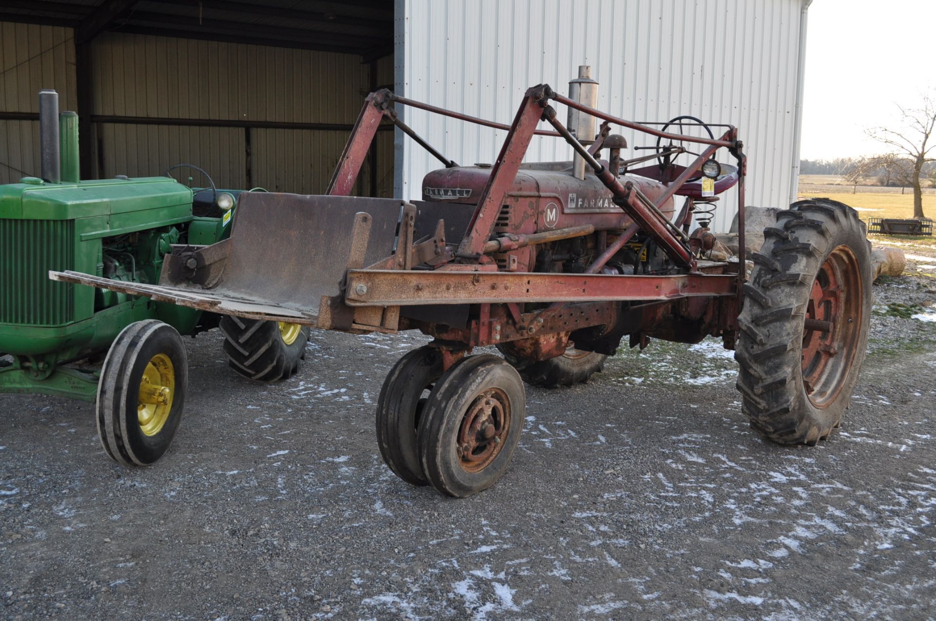 Farmall M tractor, 13.6-38 rear, narrow front, gasoline, loader, 540 PTO, SN FBK276