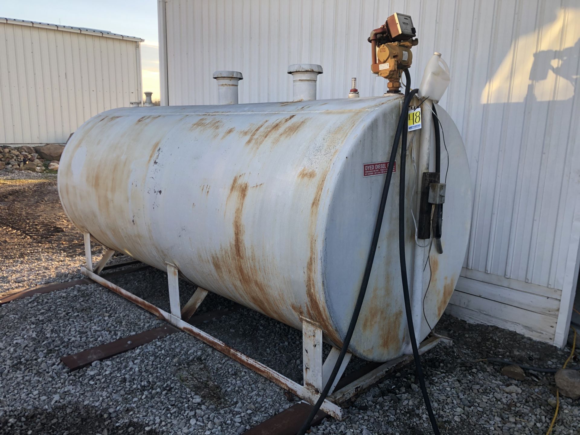 2000 gal dual wall fuel tank with 110 volt pump, hose and nozzle