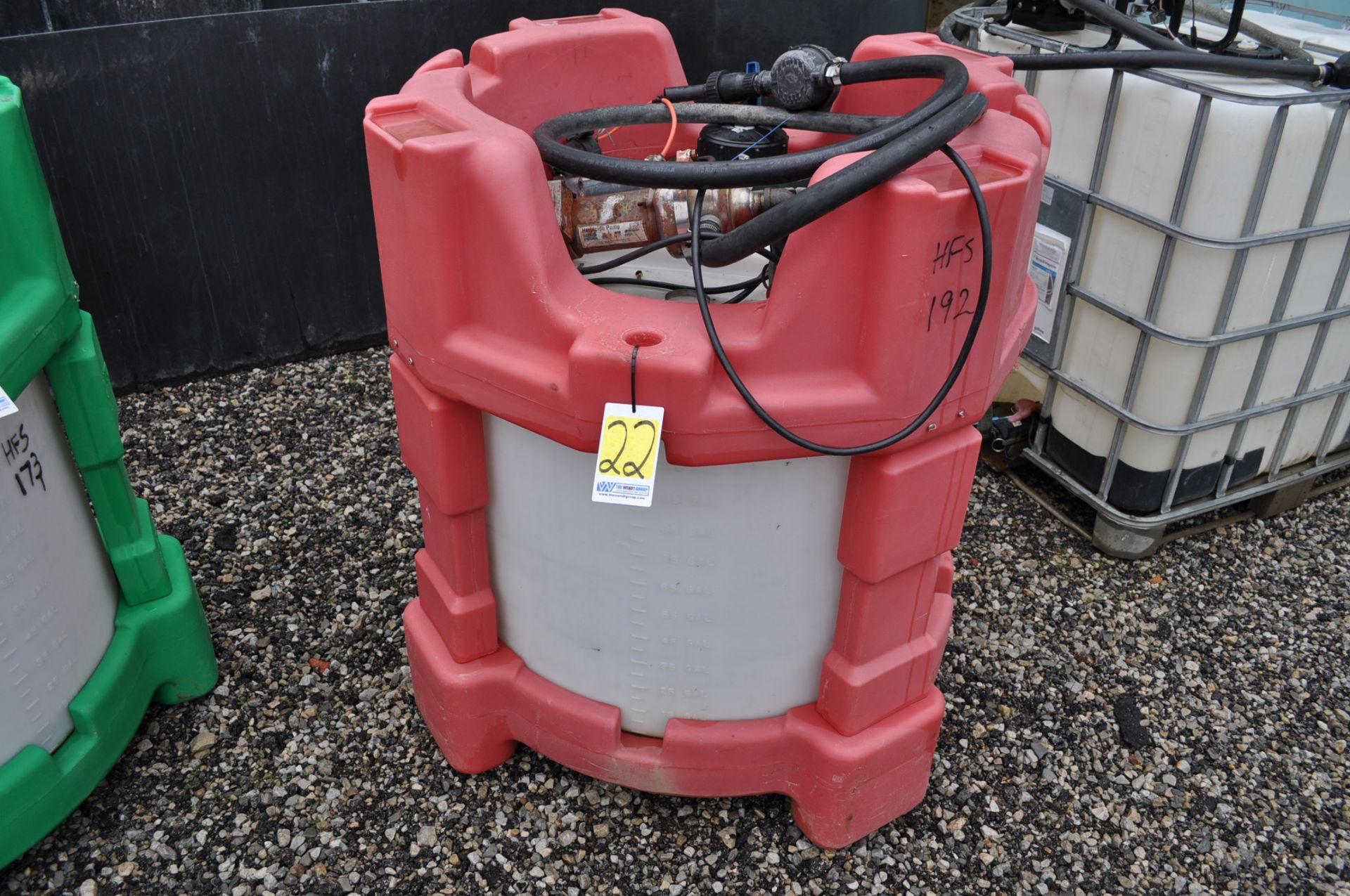 poly chemical shuttle with 12 volt pump, meter and hose