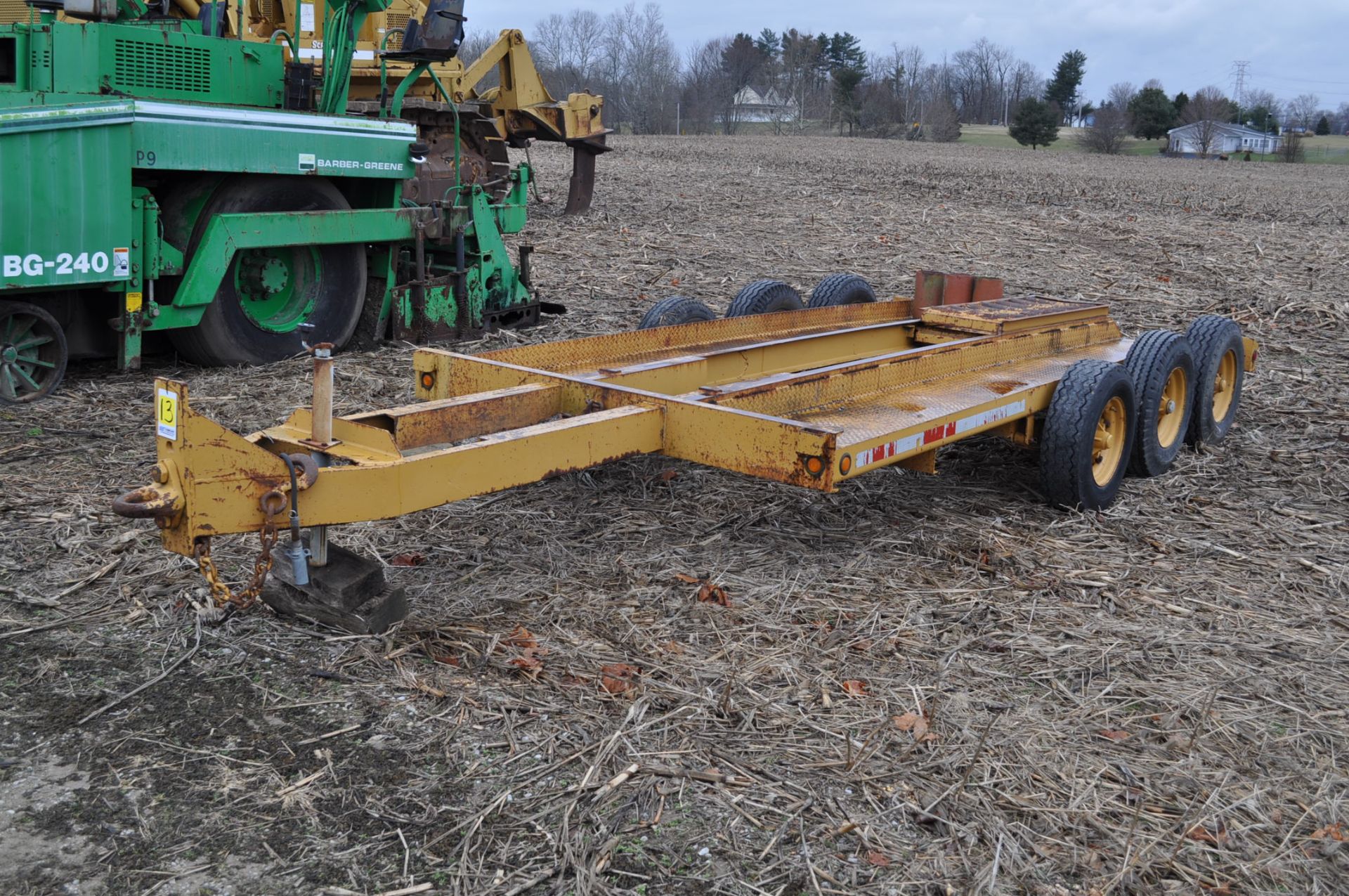 15’ x 78’ pintle hitch equipment trailer, tri-axle, 8-14.5 tires, ramps, elec brake, NO title