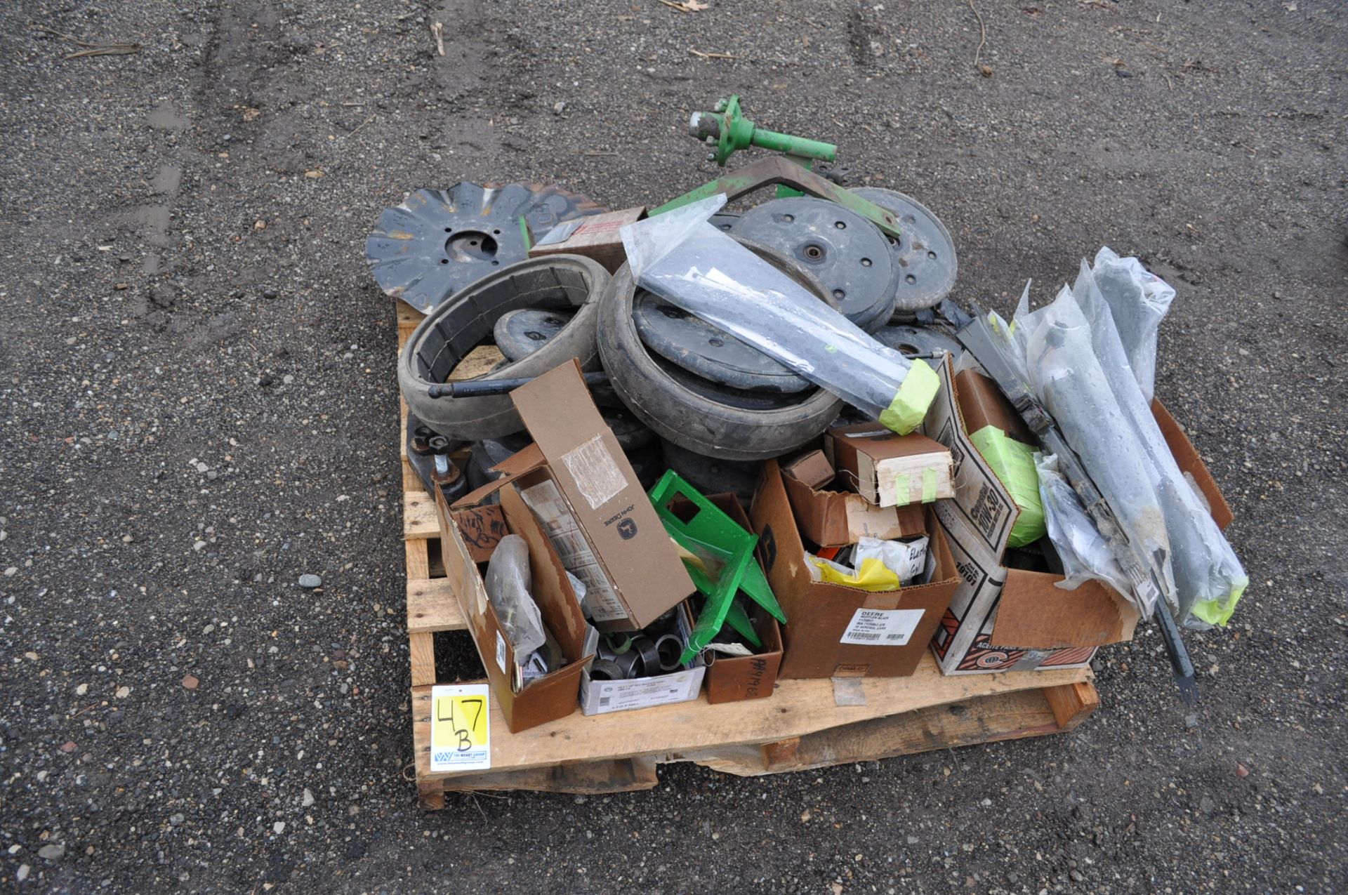 Spare John Deere planter parts, seed tubes with sensors, rubber press wheels, no till coulters