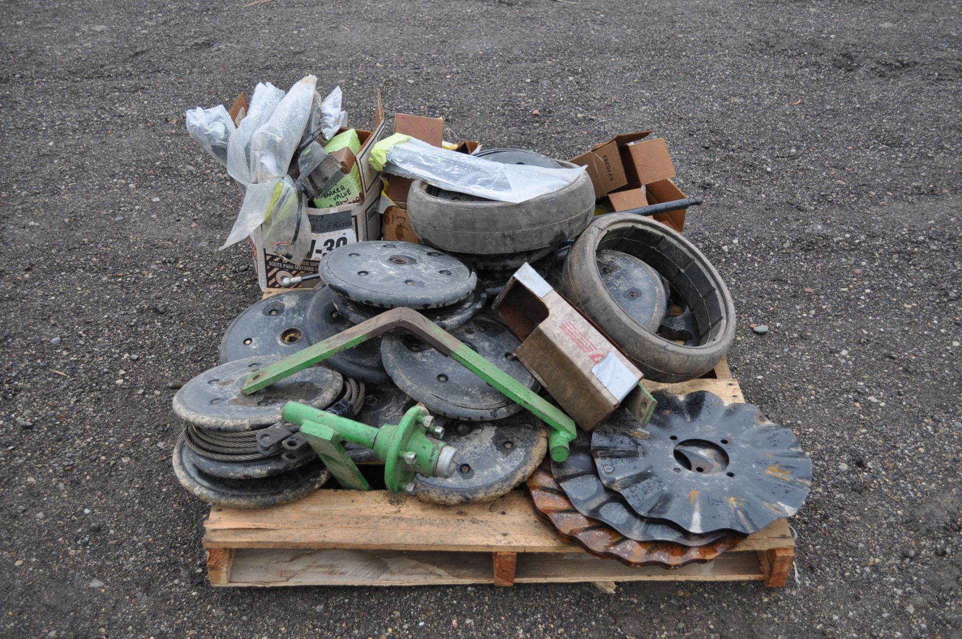 Spare John Deere planter parts, seed tubes with sensors, rubber press wheels, no till coulters - Image 3 of 3