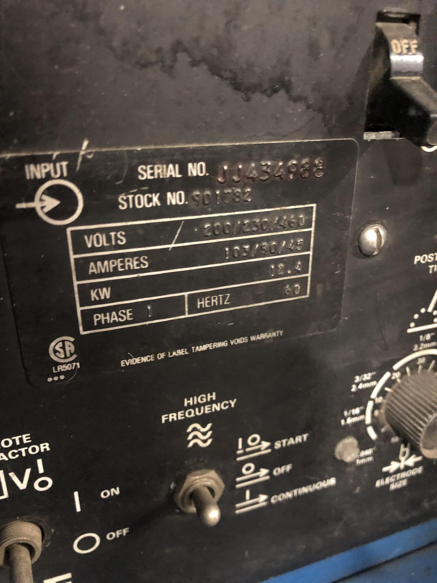 Miller DialARC HF 250 TIG/Stick welder, set up for stick welding, 1 phase input, SN JJ434988 - Image 4 of 5