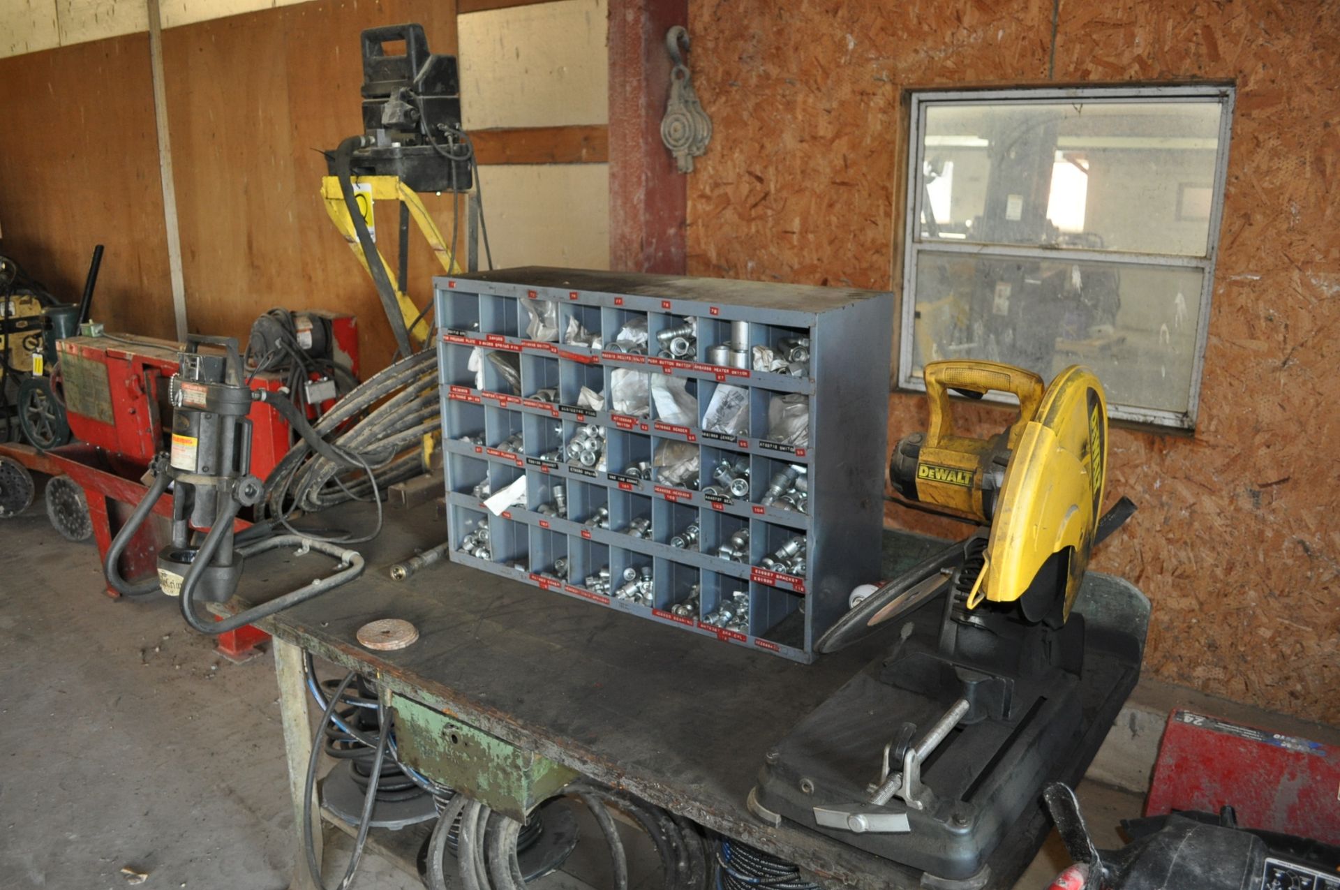 Gates hose crimping system, heavy steel table and cabinet, cut off saw, mobile crimp option, - Image 2 of 7