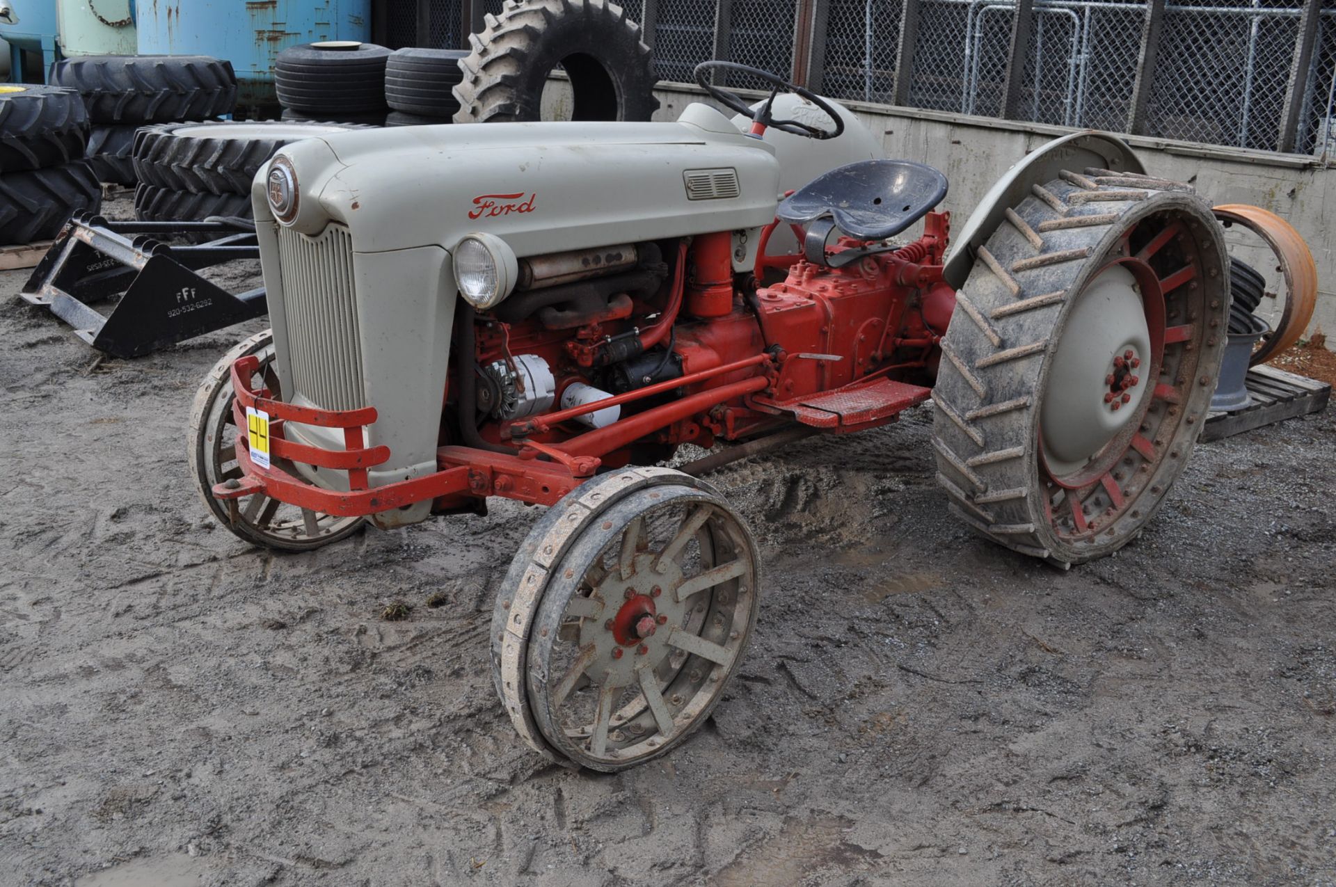 Ford Jubillee tractor, gas, 3 pt, PTO, on steel wheels, front tires and wheels, rear rims only