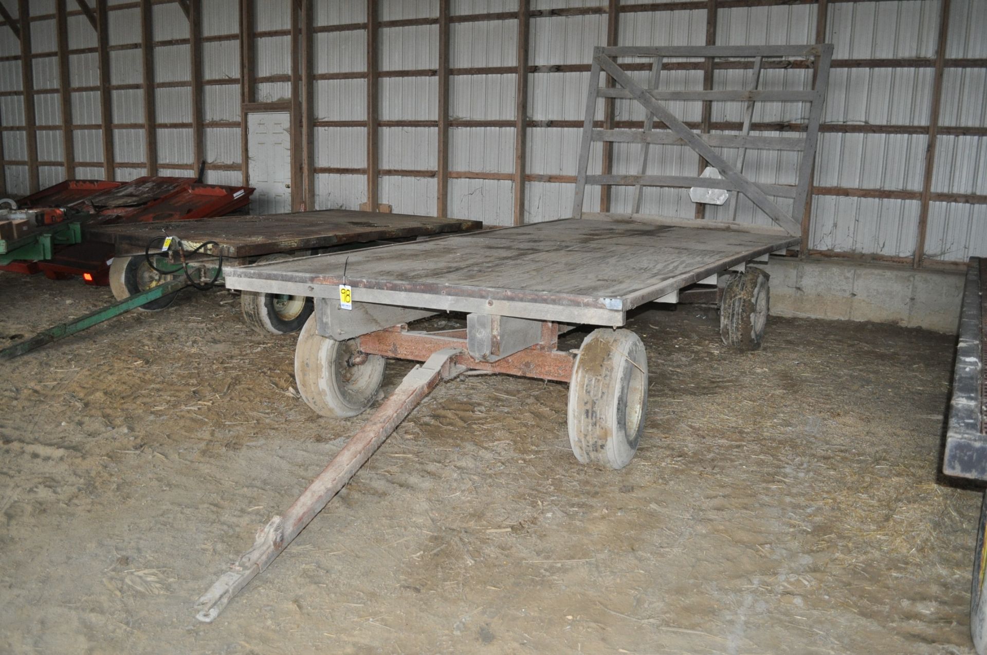 8' x 16' flat rack hay wagon with rear standard