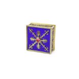 A Faberge Square shaped Enamel and Topaz box