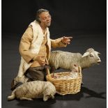 Neapolitan Kneeling Shepherd with Lambs and Hen in Basket 1400/1800