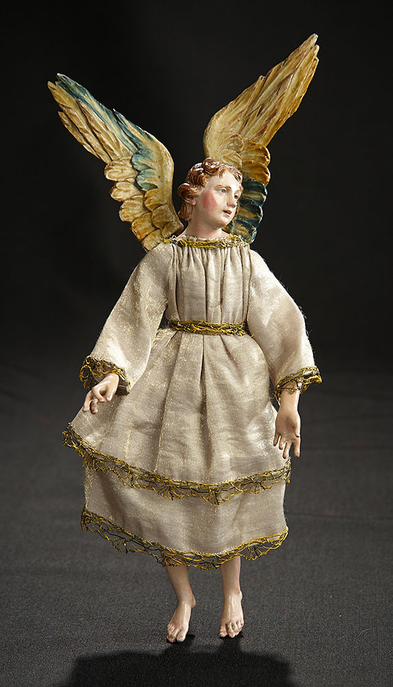 Neapolitan Angel with Carved Wooden Wings Attributed to Ingaldo 1100/1300