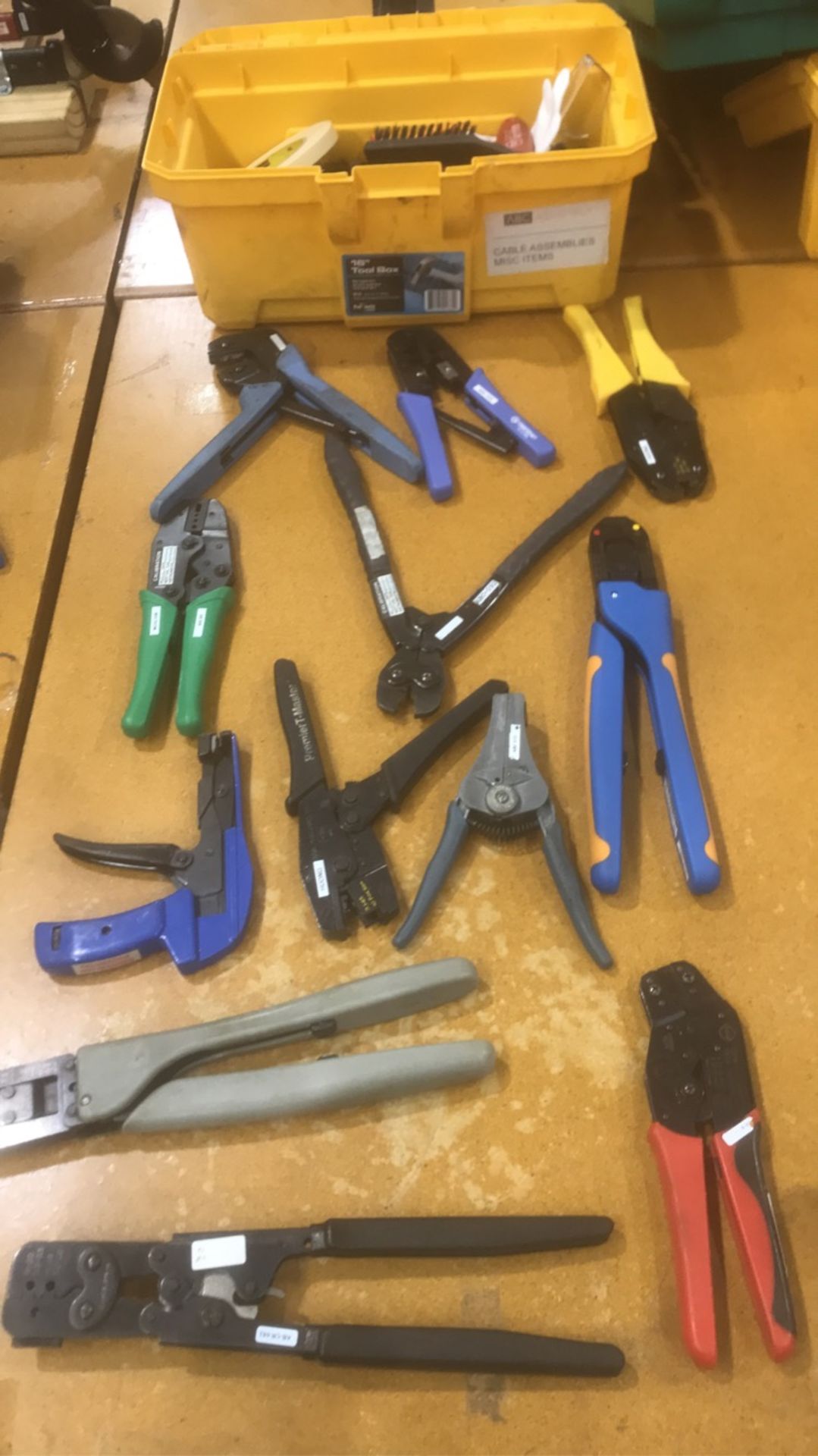 Crimping tools, cutters, strippers from JST, AMP, Ideal, and Thomas & Betts