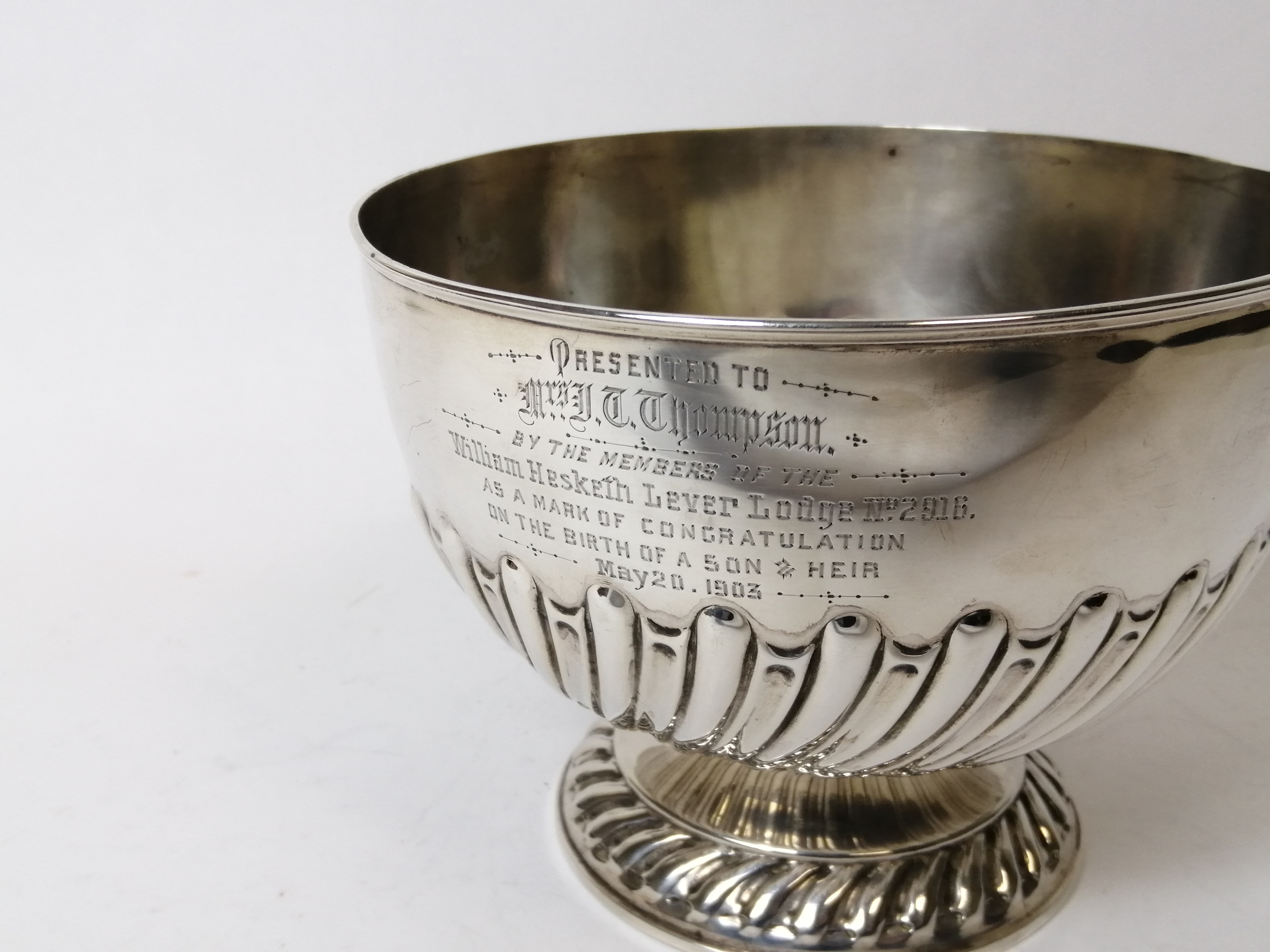 Silver hemispherical rose bowl, spirally part fluted, by Huttons, 1902, 18.5cm. 14oz. - Image 2 of 6