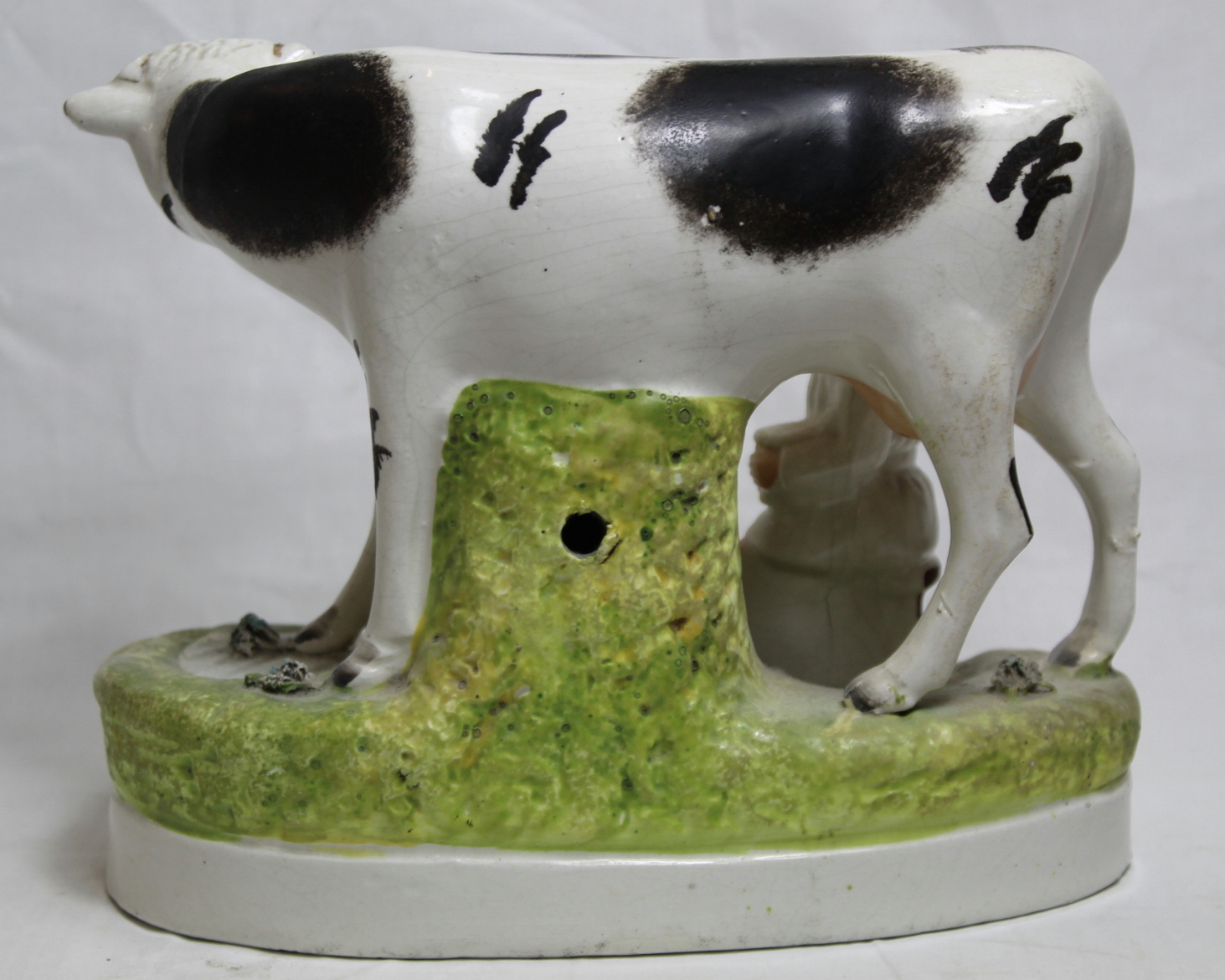19th century Staffordshire pottery figure of a red and white cow and calf, on naturalistic oval - Image 6 of 7