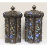 Good pair of early 20th century Chinese silver gilt and polychrome enamel tea caddies of hexafoil