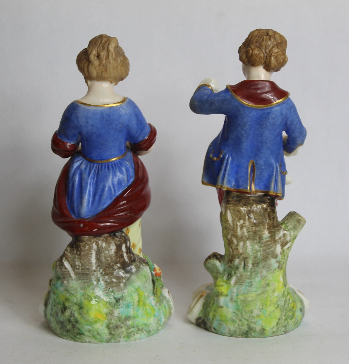 Pair of Stevenson & Hancock Derby porcelain figures of a shepherd and shepherdess, the boy with - Image 2 of 6