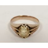 Gent's yellow sapphire ring with split shank mount, probably 18ct gold. Size 'N'. (Uncertified).