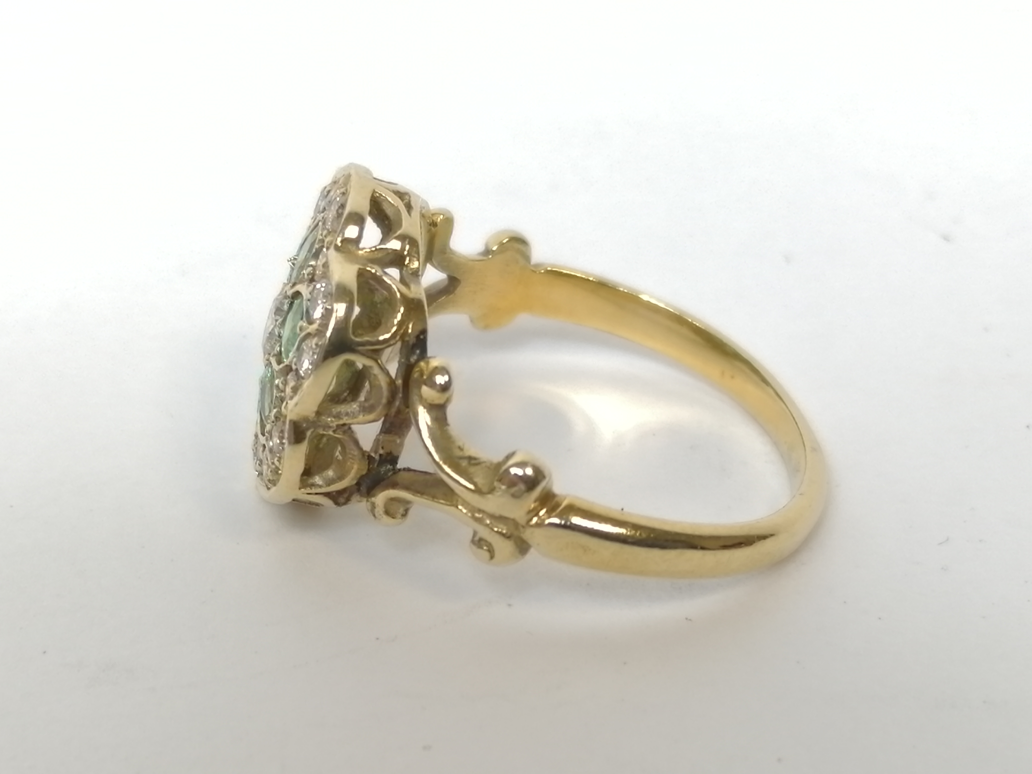 Emerald and diamond cluster ring, probably 18ct gold. Size 'M½'. - Image 9 of 9