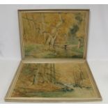 MERNY (LATE 19TH/EARLY 20TH CENTURY FRENCH SCHOOL).River through woodland - a pair.Watercolour