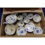 19th century blue and white porcelain part teaset with painted blue floral sprig panels and