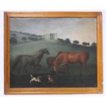 LATE 18TH CENTURY BRITISH SCHOOL.Horses and dogs in the grounds of Bodelwyddan Castle.Oil on lined