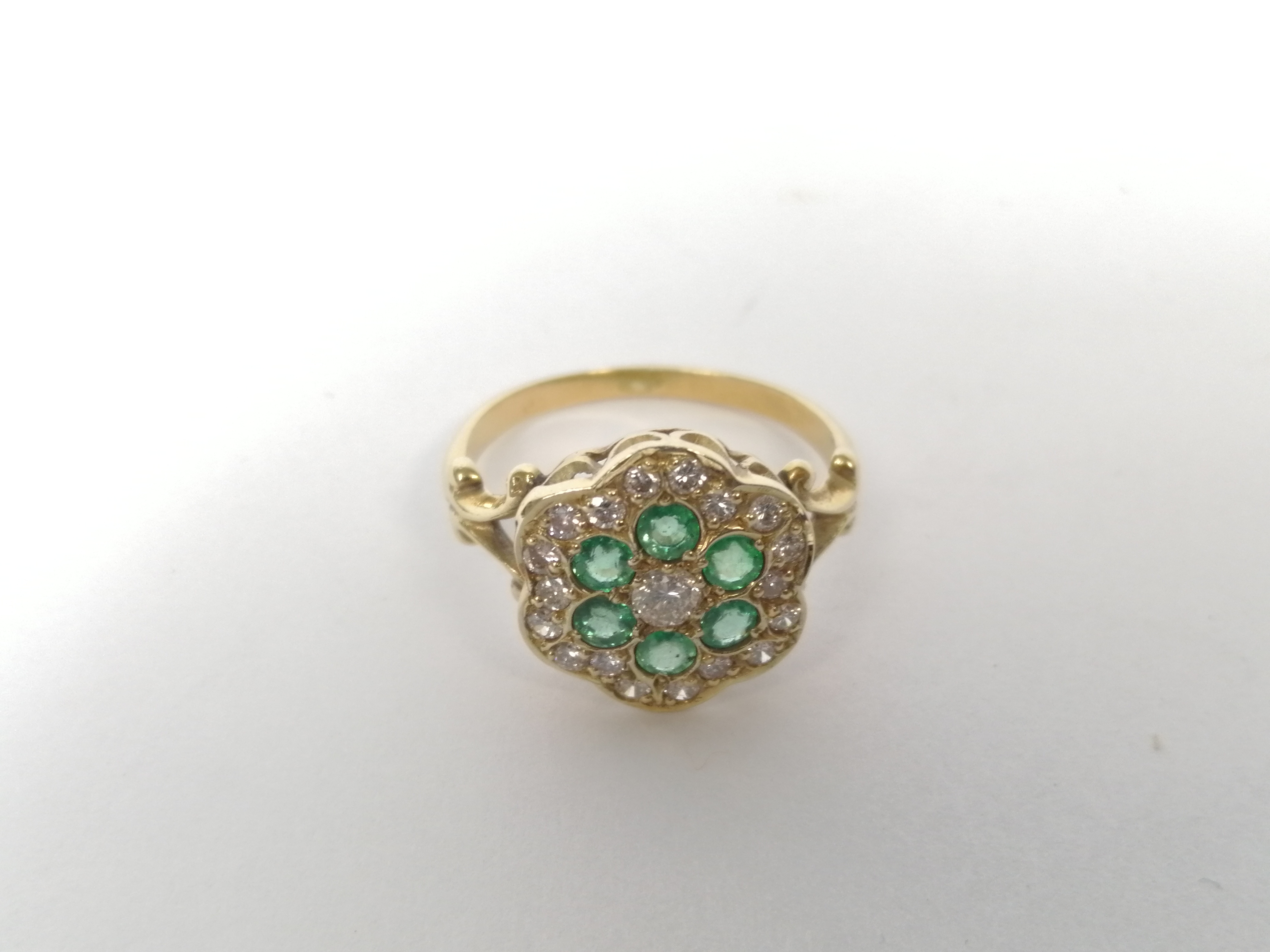 Emerald and diamond cluster ring, probably 18ct gold. Size 'M½'. - Image 4 of 9