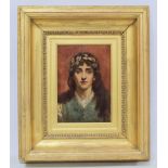 19TH CENTURY SCHOOL, POSSIBLY ITALIAN.An aesthetic maiden.Oil on panel.20cm x 14cm.Indistinctly