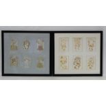 Set of six Japanese paper cut masks, each approx. 14cm x 10cm (oval). Framed as one; also a set of